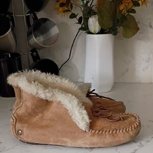 UGG Tan Suede Slippers with Brown Soles